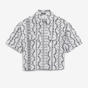 Eyelet Short Sleeve Cropped Shirt